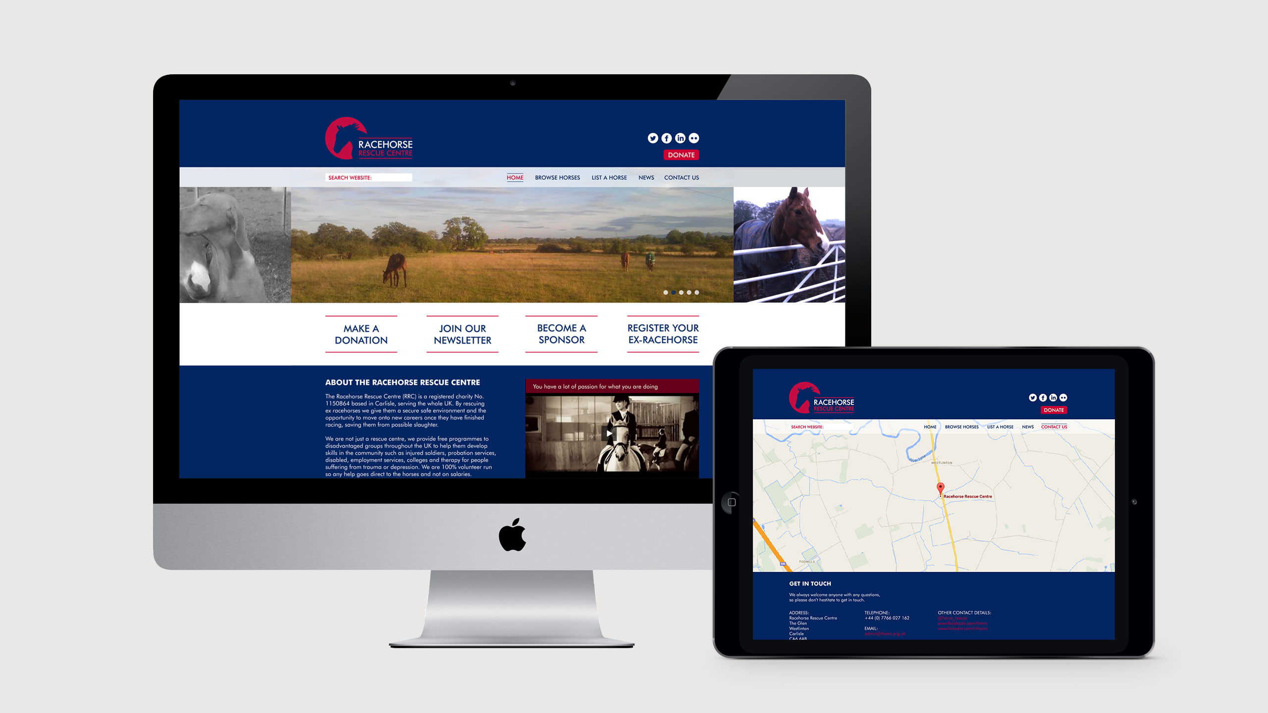 Racehorse Rescue Centre Website on devices